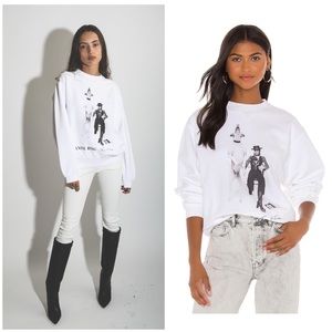 Anine Bing Ramona Outlaw Print White Sweatshirt Limited Edition AB x TO B Used M